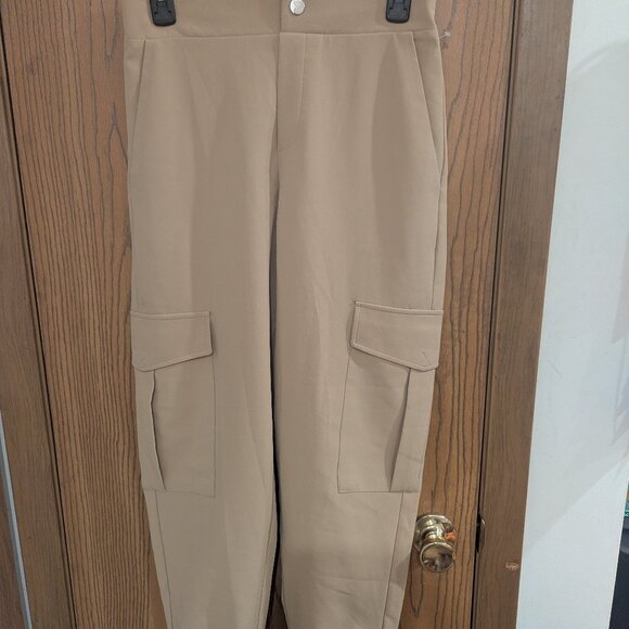 Zara Women's Tan Poly Blend Cargo Pocket High Waist Jogger Pants-Size XS - Picture 1 of 3